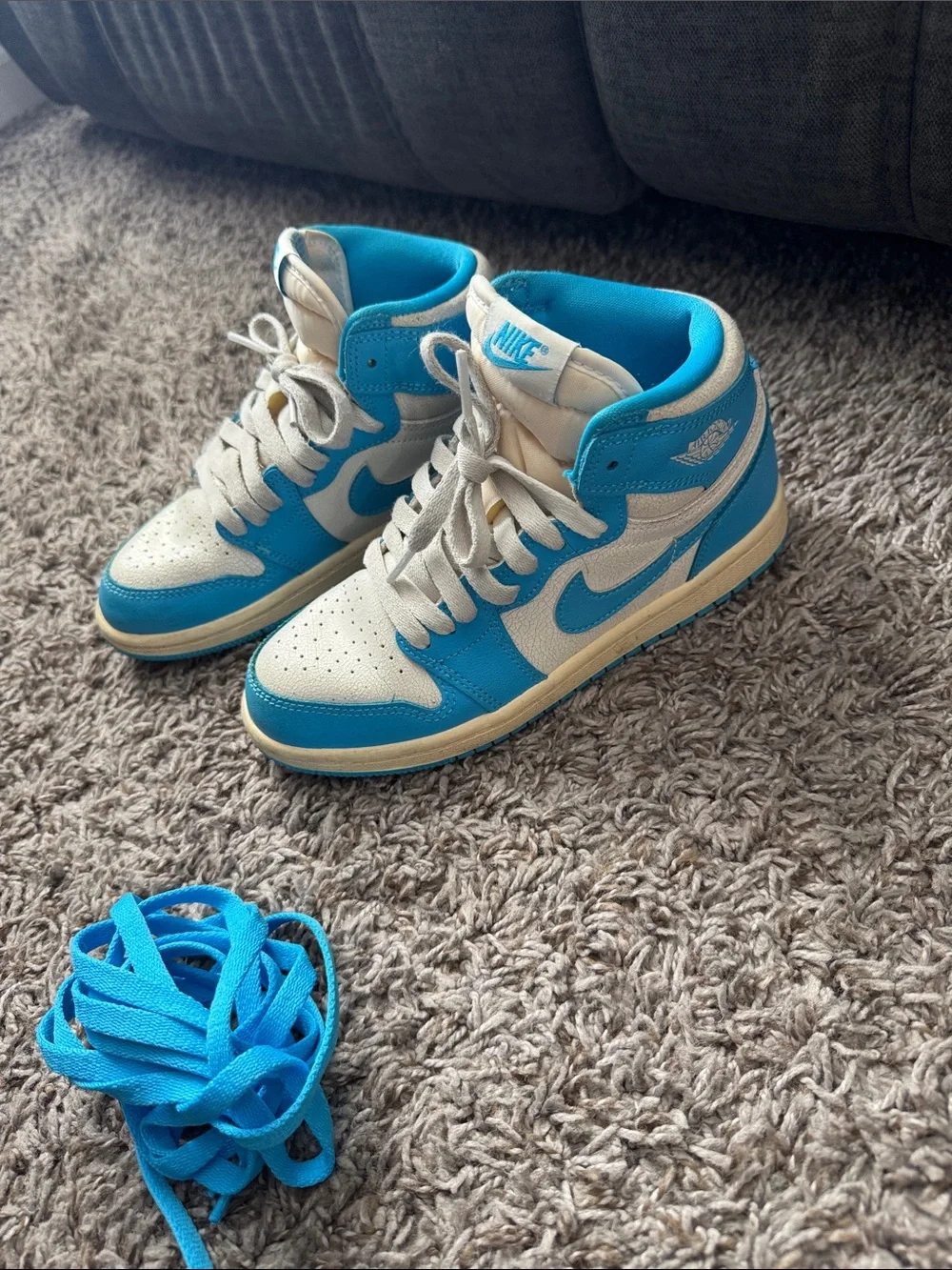 Nike Kids High-Top Sneakers in White and Bright Blue